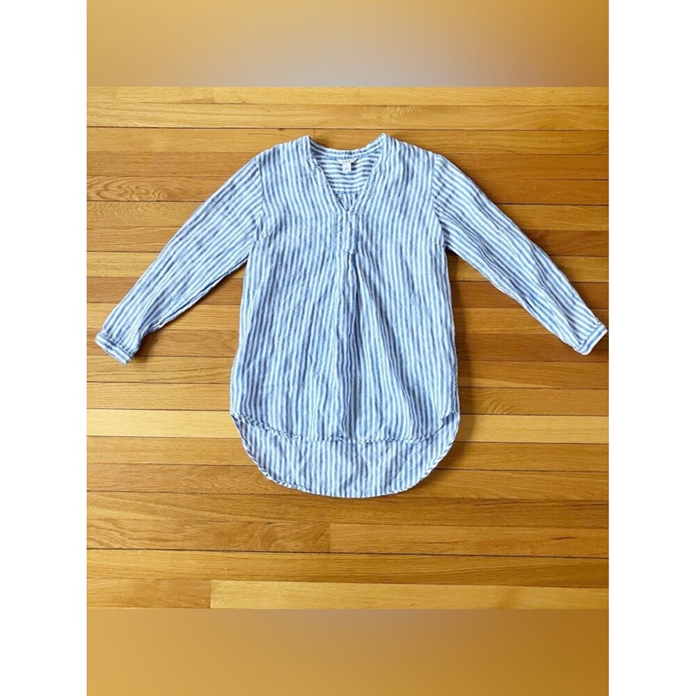 L.L. Bean Blue White Stripes 100% Linen Beach Vacation Cover Up Tunic Small